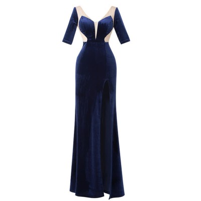 V-neck Lace Perspective High Split Long Dress