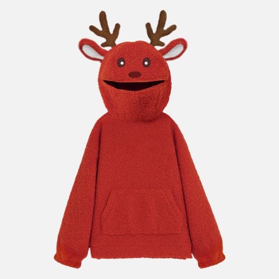 Cartoon Elk Pocketed Loose Zipper Hoodie
