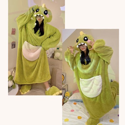 【50% OFF】Funny Cartoon Dinosaur Plush Hooded Jumpsuit Pajamas Dress