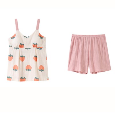 【50% OFF】Cartoon Fruit Print Pajamas Seven Pieces Set With Breast Pads