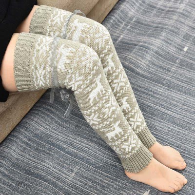 Christmas Reindeer Print Lace Leg Warmer Socks