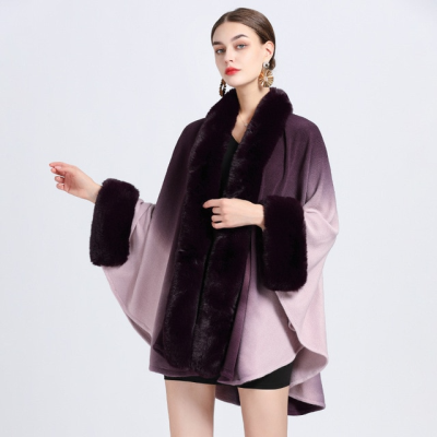 FAUX FUR TIE DYE KNITTED PONCHO