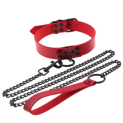 Dark Leather Collar With Chain Fashion Chocker