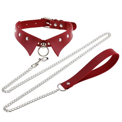 Punk Collar Design Leather Chocker With Hauling Chain