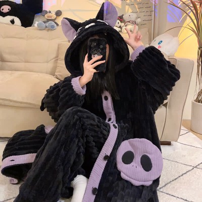 【50% OFF】Cartoon Bat Plush Hooded Pajamas Set