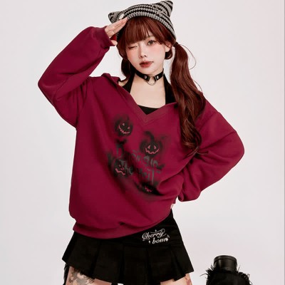 Devil Wings Letter Print Hoodie Cami Top Two Pieces Set