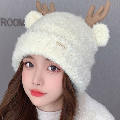 Cute Cartoon Bear Ears Deer Antler Knit Plush Hat