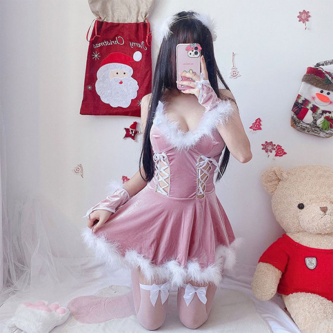 Christmas V-neck Lace Up Dress