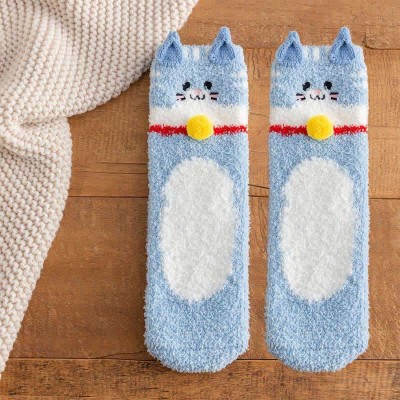 Cute Cartoon Kiity Colorblock Plush Socks Warm