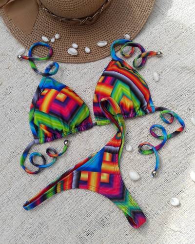 Fashionable and personalized colorful printed suspender bikini