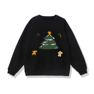 Boyfriend Girlfriend Christmas Tree Bell Print Loose Sweatshirt