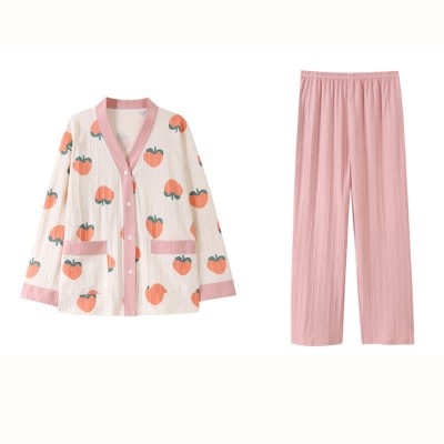 【50% OFF】Cartoon Fruit Print Pajamas Seven Pieces Set With Breast Pads