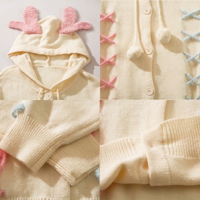Antler Lace Up Hooded Loose Cardigan Sweater