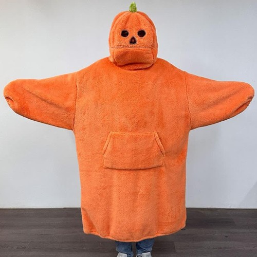 【50% OFF】Funny Pumpkin Zipper Plush Loose Hooded Pajamas Dress