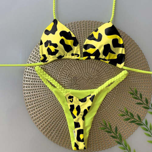 Fashion Leopard Print Sling Split Bikini