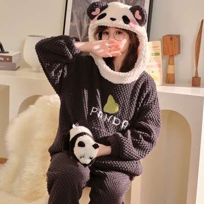 【50% OFF】Cartoon Panda Plush Loose Hooded Pajamas Set