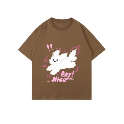 Cartoon Puppy Letter Print Round Collar Oversized T-Shirt