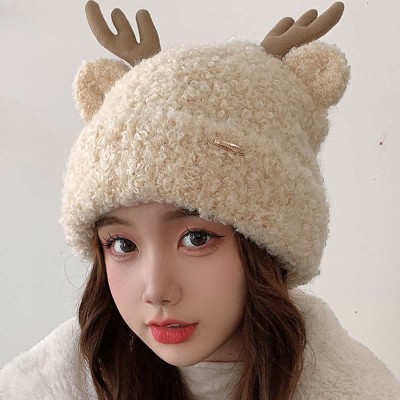 Cute Cartoon Bear Ears Deer Antler Knit Plush Hat