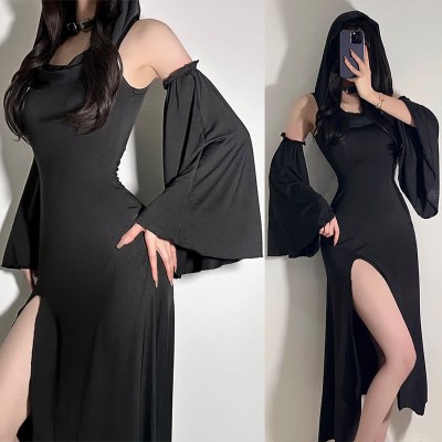 Cosplay Witch Sleeveless Hooded Split Dress