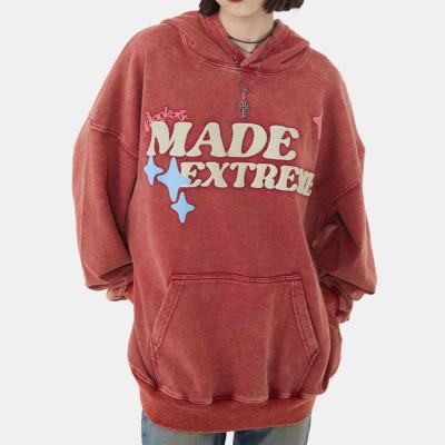Skull Letter Embroidery Vintage Casual Hoodie
