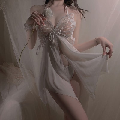 Sexy Butterfly Lace Up See Through Lingerie Dress