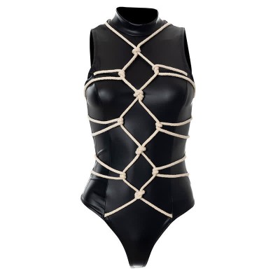 Cosplay Sexy Silm Bandage PU Jumpsuit Lingerie Set