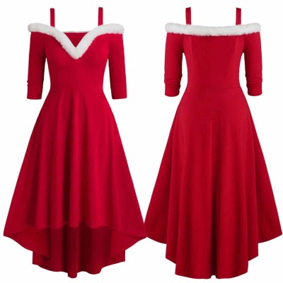 Chic Plush Splice Cold Shoulder Irregular Slip Dress