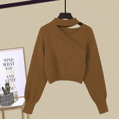 Oblique Pure Color Sweater Flouncing Slip Dress