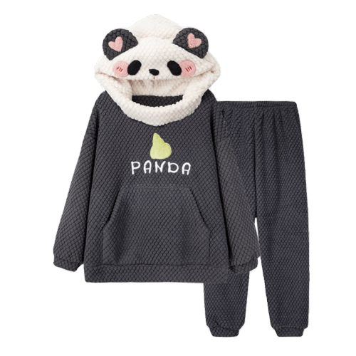 【50% OFF】Cartoon Panda Plush Loose Hooded Pajamas Set