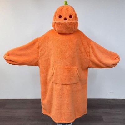 【50% OFF】Funny Pumpkin Zipper Plush Loose Hooded Pajamas Dress