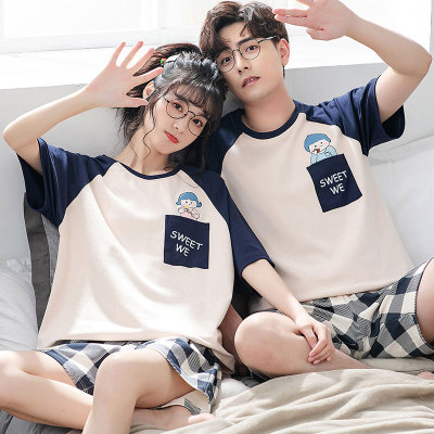 Girlfriend Boyfriend Cartoon Bear Print Colorblock Pajamas Set