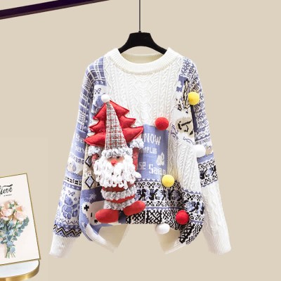 Christmas Colorblock Sweater High Waist Knit Skirt