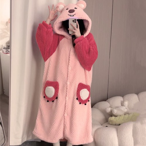 【50% OFF】Cartoon Beaver Plush Hooded Pajamas Dress