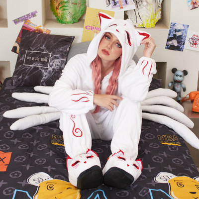 【50% OFF】Nine-tailed Fox Plush Pajamas With Slippers Hooded Winter Sleepwear
