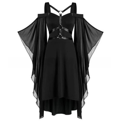 Gothic Punk Mesh Swing Sleeve Lace Up Slip Dress