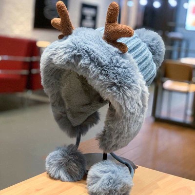 Lovely Deer Antler Fuzzy Ball Plush Hat