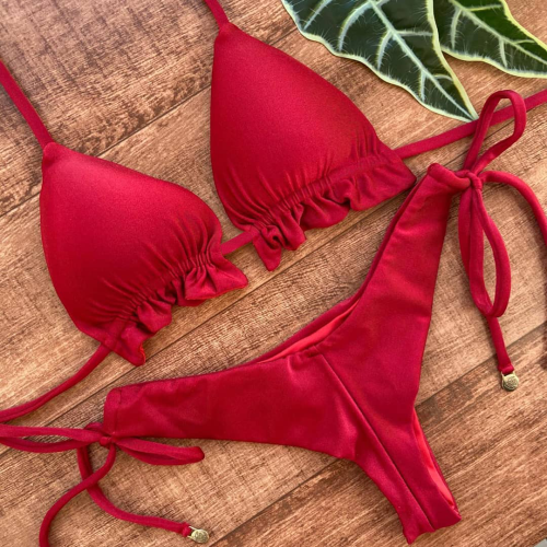Sexy solid color split strap bikini