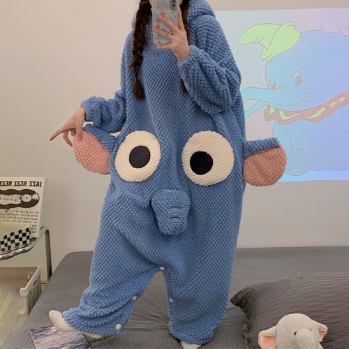 【50% OFF】Funny Cartoon Elephant Plush Hooded Jumpsuit Pajamas
