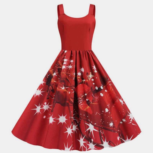 Fashion Christmas Pattern Print Slip Dress