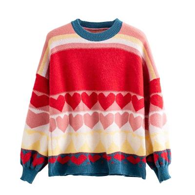 Colorblock Love Heart Loose Sweater