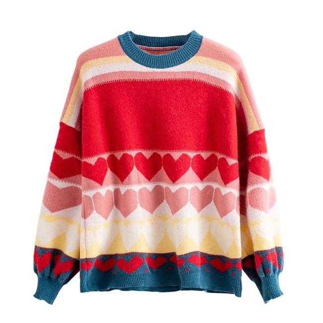 Colorblock Love Heart Loose Sweater
