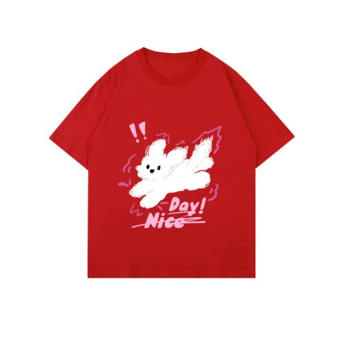 Cartoon Puppy Letter Print Round Collar Oversized T-Shirt