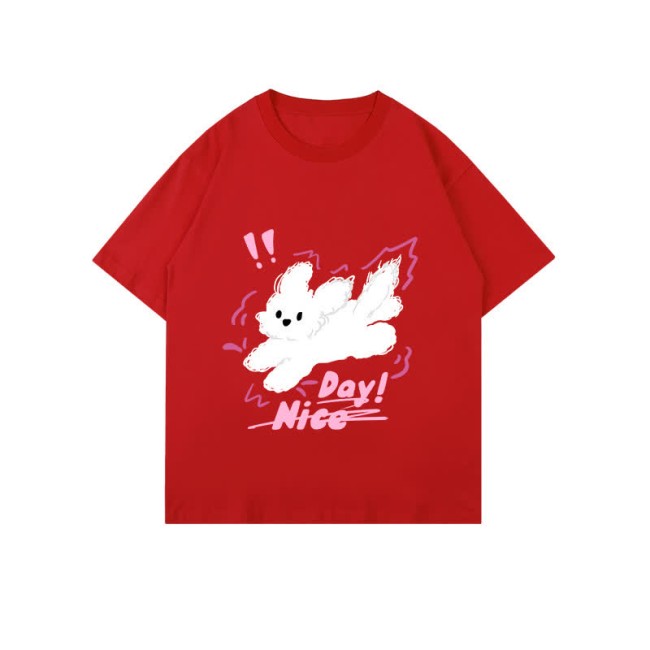Cartoon Puppy Letter Print Round Collar Oversized T-Shirt