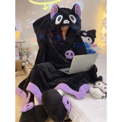 【50% OFF】Funny Cartoon Bat Plush Hooded Jumpsuit Pajamas Dress