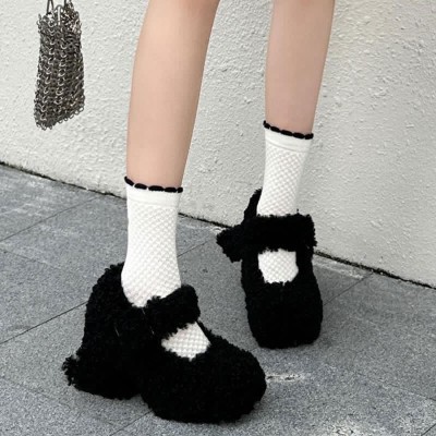 Round Toe Chunky Plush Mary Janes Shoes
