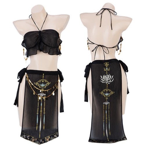Han Costume Vintage Embroidery Halter See Through Lingerie Set