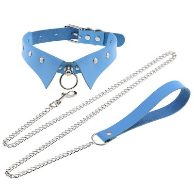 Punk Collar Design Leather Chocker With Hauling Chain