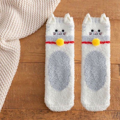 Cute Cartoon Kiity Colorblock Plush Socks Warm