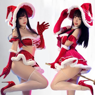 Pre-Order Christmas Lace Up Velvet Lingerie Set