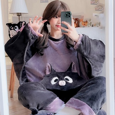 【50% OFF】Funny Cartoon Bat Plush Round Collar Pajamas Set
